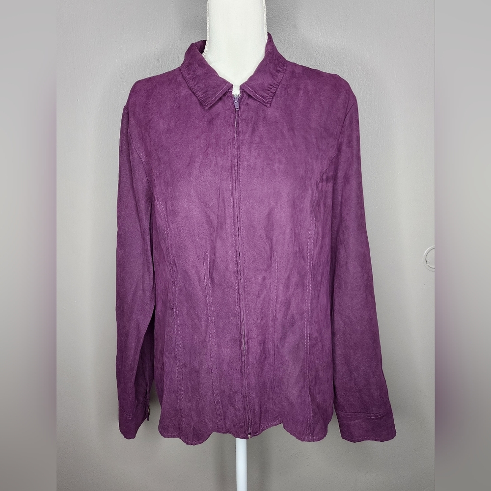 WHITE STAG Faux Sued Zipper up, Light Jacket/Blouse. Dark Purple. Size XL(16/18)